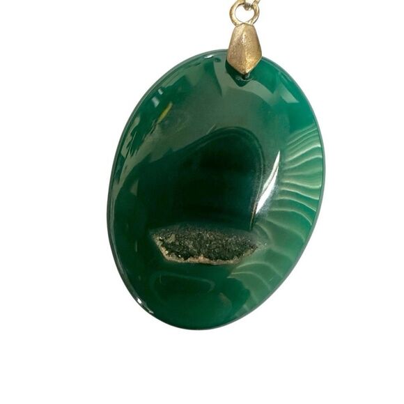 Green Onyx agate  Druzy Geode pendant necklace - Picture 10 of 10